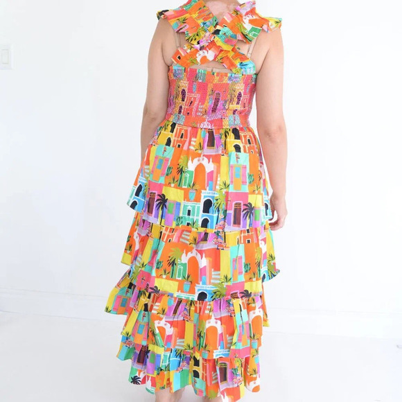 Alden Adair Mia Casablanca Red Orange Tropical Holiday Maxi Dress S NTW - Picture 3 of 11